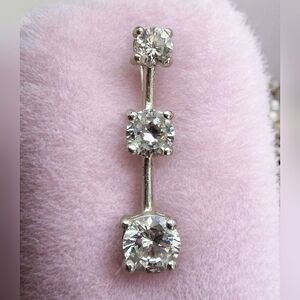 Sterling Silver 3-Stone CZ Drop Pendant, Marked 925